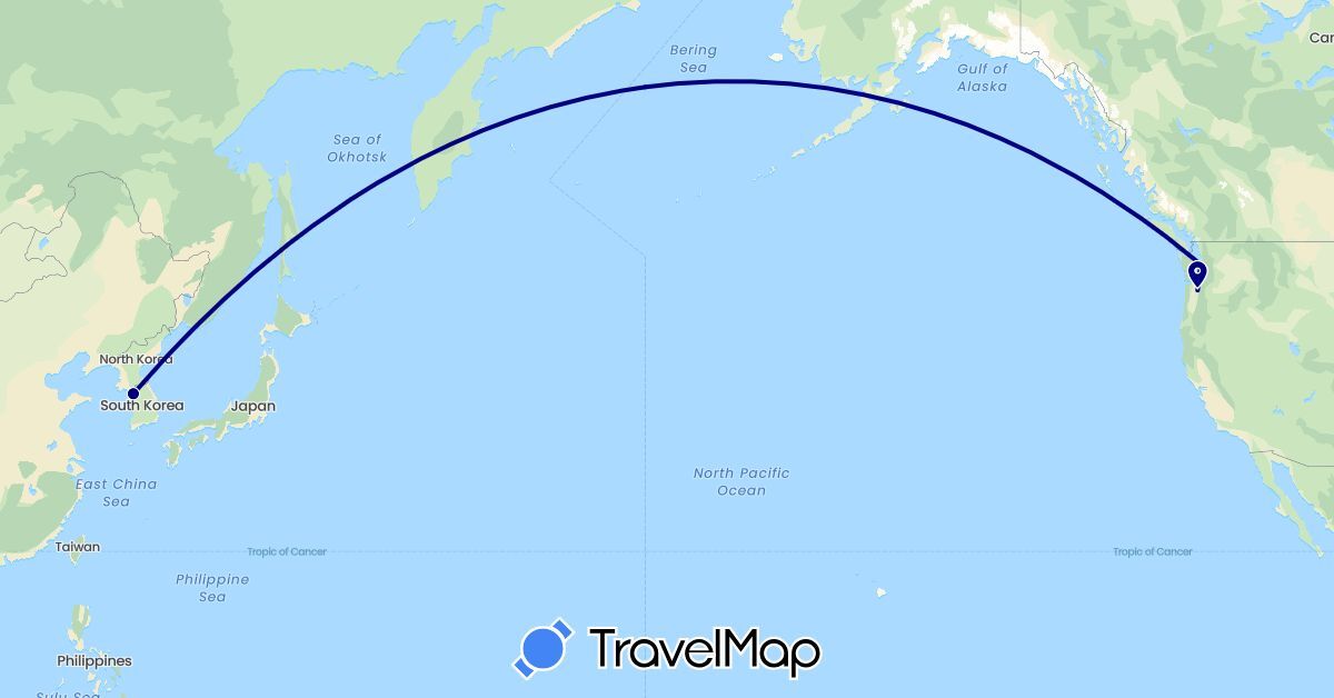 TravelMap itinerary: driving in South Korea, United States (Asia, North America)